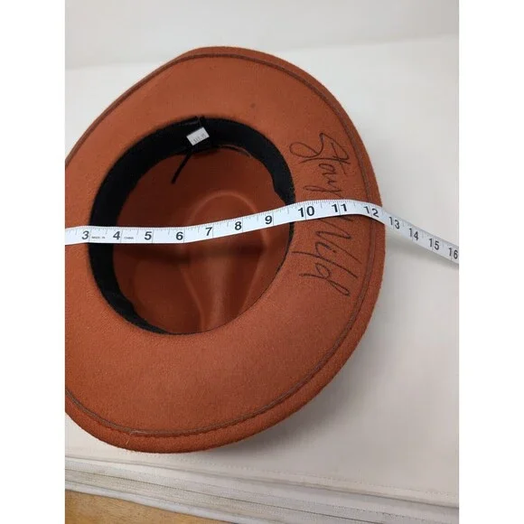 Fedora Hat Wide Brim Artwork Design Woman Figure Rustic Orange OSFM - Picture 7 of 9